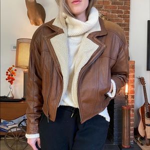 Amazing Vintage Leather Sherpa Bomber